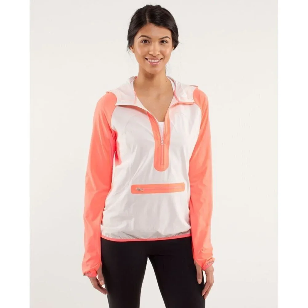 Lululemon Run Stash & Dash Half Zip Pullover Reflective Loose Fit Pop Orange 4